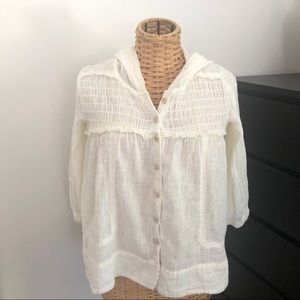 Free People linen button up hooded top